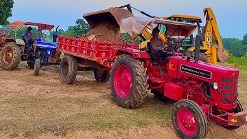 JCB 3dx loading Mud in Tractors | Powertrac Tractor 434 | Mahindra Tractor 275 #jcb #tractor