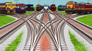 NINE TRAINS CROSSING FORKED CURVED BRANCHED RAILRAOD TTACKS BUMPY BRANCHED TRACKS 