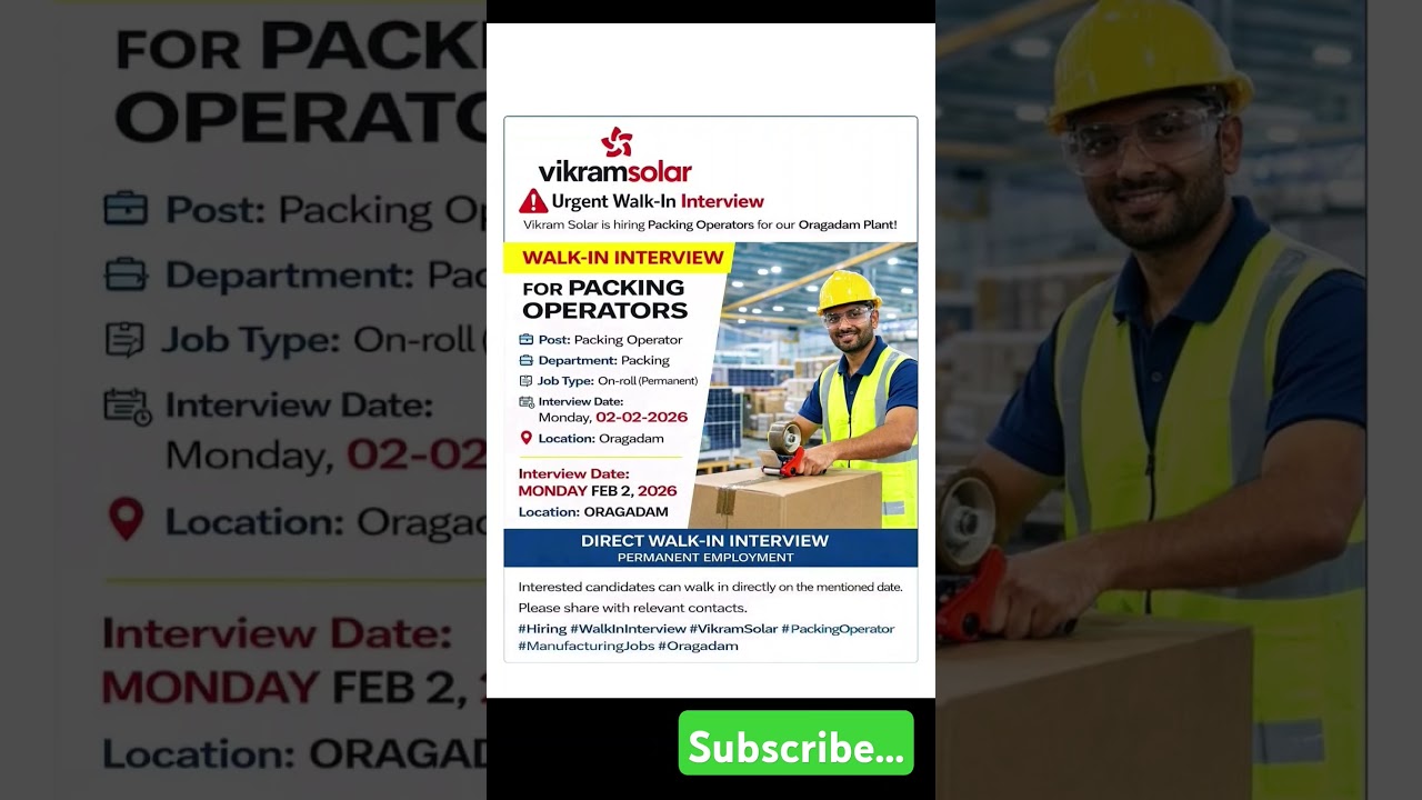 Oragadam job vacancy in Chennai 