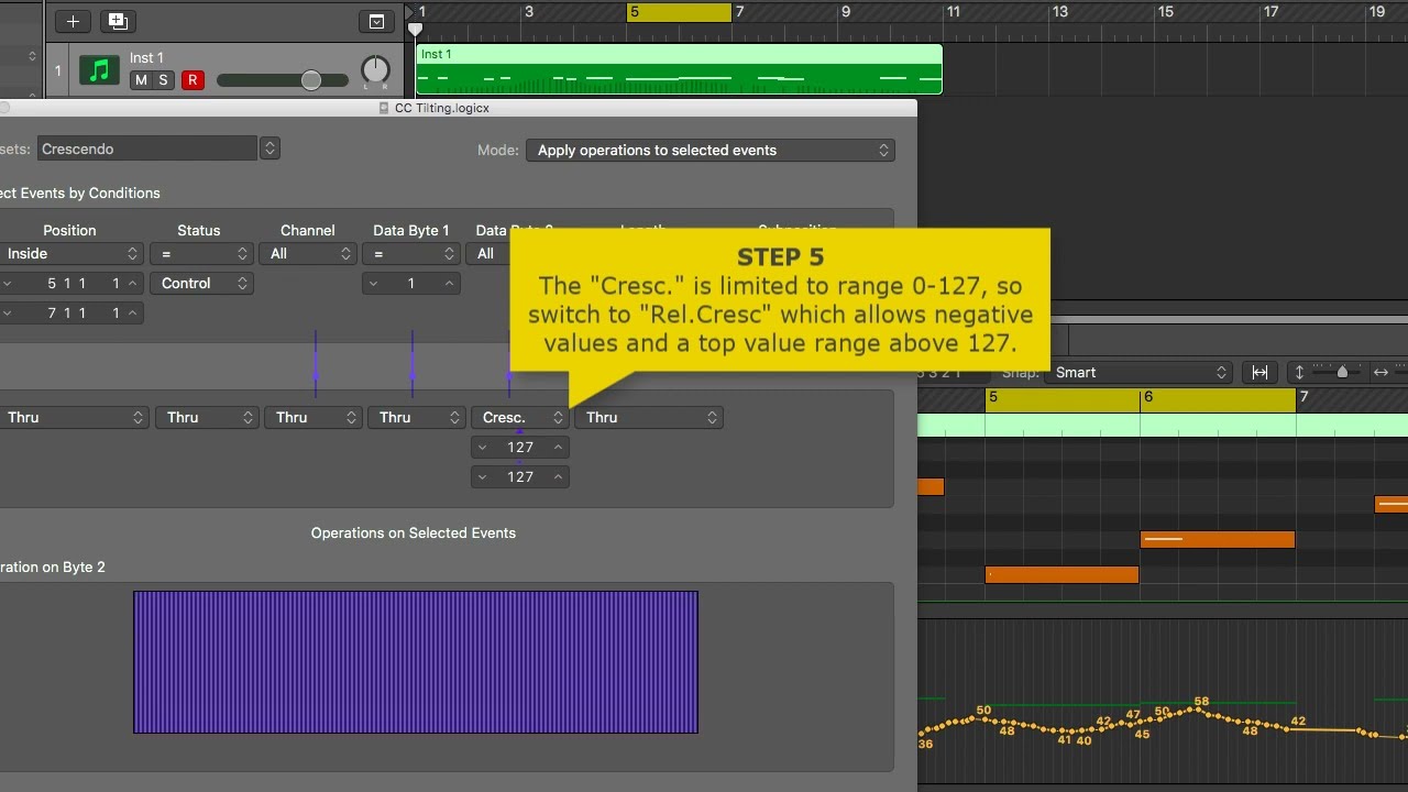 Logic MIDI Transform - Tilt, Compress, Scale Controller (CC) Automation. STEP by STEP Tutorial.