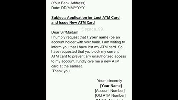 Application for Lost ATM Card | Application for issuing new ATM Card | Application for ATM Card