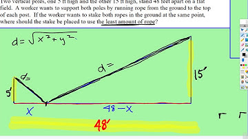 Wk-11 Derivatives: Optimization - Two Vertical Poles - Minimizing Length of Rope