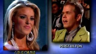 Perez Hilton asks Miss California what she thinks about legalizing gay marriage and she definitely does not give the politically correct answer.

There are DEFINITELY a lot of boos coming from the c
