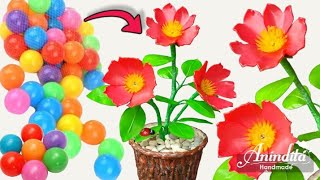 Bunga Dari Bola Plastik anak anak//flowers from plastic balls//DIY/Flowers Craft