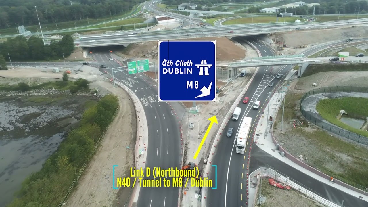 The live route for traffic from the N40 / Jack Lynch Tunnel Northbound heading to the M8 Northbound