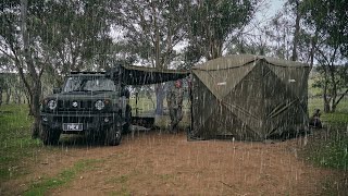 Rainy Solo Camp with my own Cinema | Formovie v10 | Oztent Screen House Hex | #ASMR