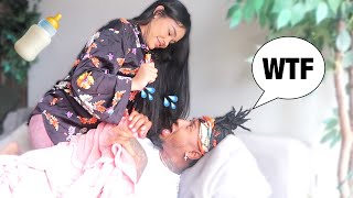 WAKING UP MY BOYFRIEND WITH BREAST MILK! *HILARIOUS*
