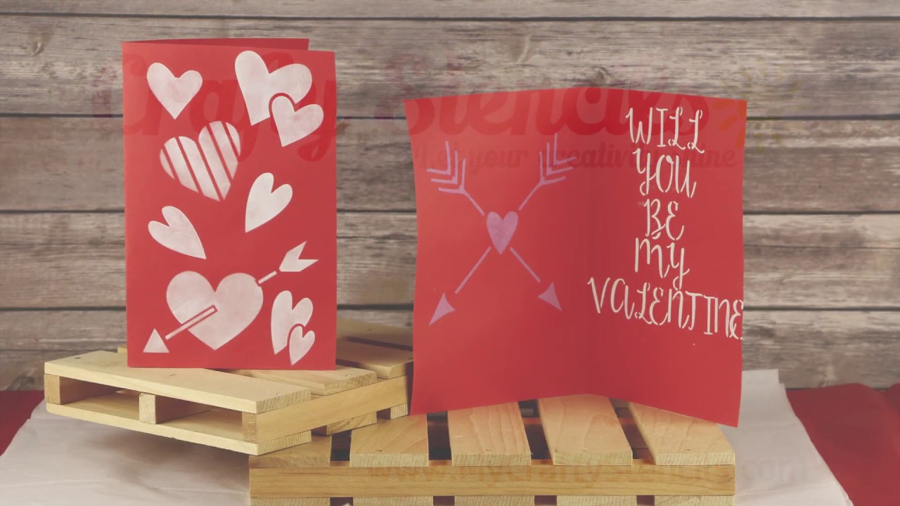 Valentine Hearts Valentine's Day Card Stenciling - YouTube