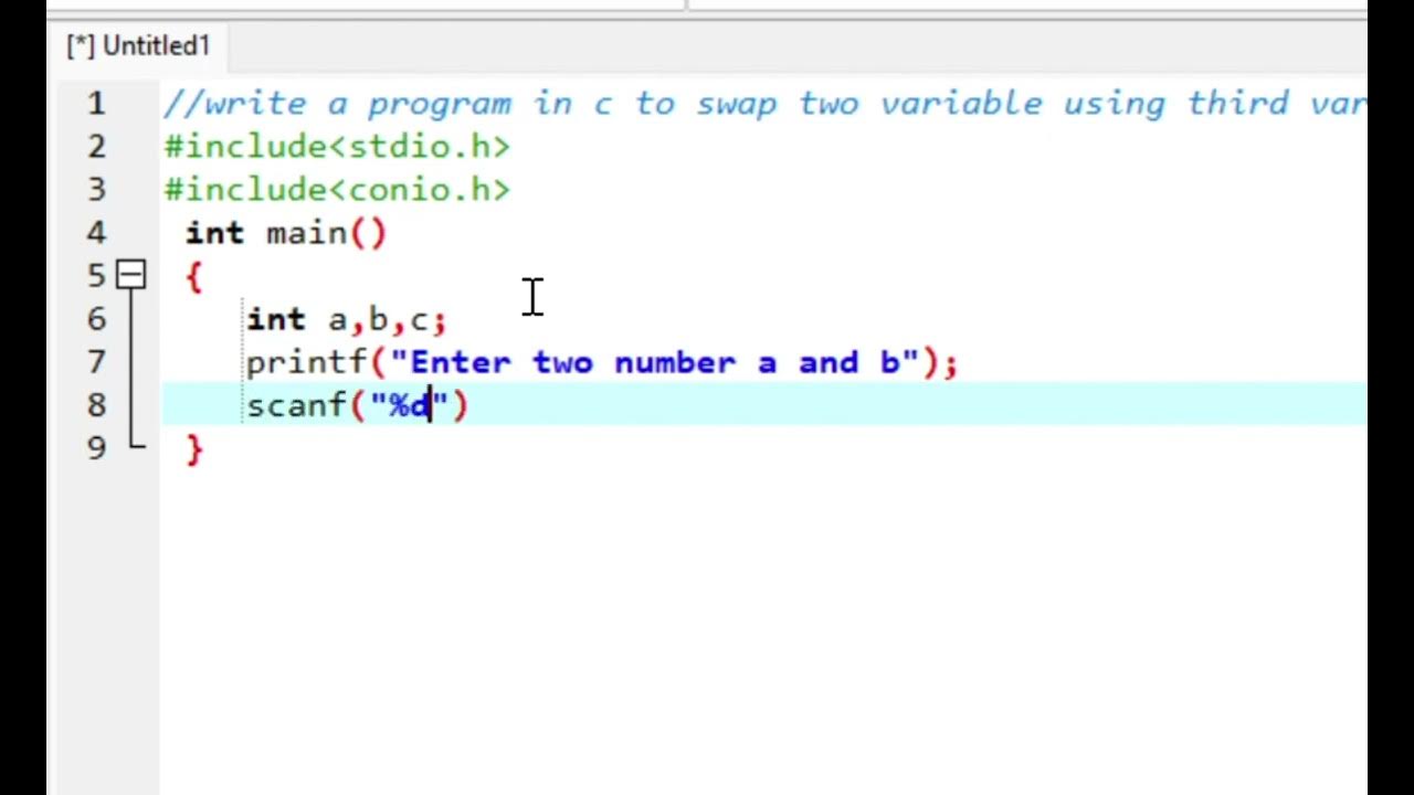 Write a program in C two swap two values using third variable - YouTube