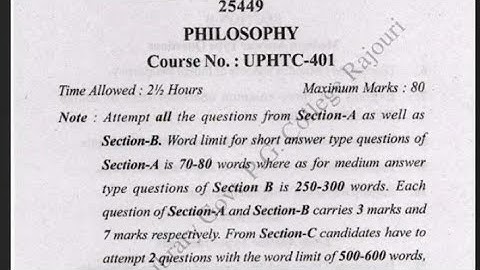 4th semester philosophy question paper jammu University||old papers.