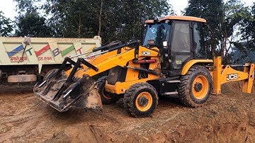 JCB Backhoe Working Village Area / Loading Soil In Tripper Dump