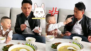 Dad Doesn’T Eat The Food That Mom Puts Out.Being Taught A Lesson By Cute Baby#family #father and son