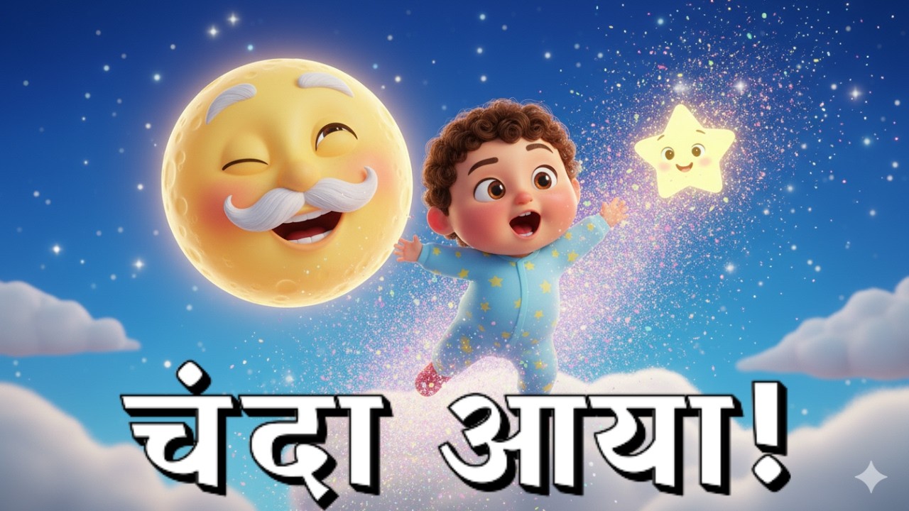 चंदा आया चम-चम-चम ⭐ Hindi Kids Song | Funny Baby Bedtime Rhyme