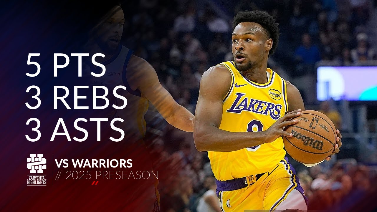 Бронни Джеймс 5 очков, 3 подбора, 3 передачи против «Уорриорз» в предсезонке 2025 года