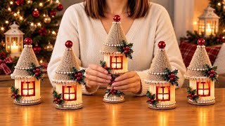 Decorative candle holder for Christmas decor using a glass jar! 🎄Look how I made it!