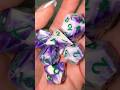 Purple resin dice with green numbers #art #dicegoblin