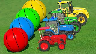 Mini & Big Tractor Vs Mud Trap - Basketball Ball With Portal Trap Muddy Parkour Fs22