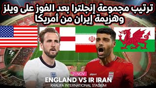 ترتيب مجموعة إنجلترا بعد فوز إنجلترا وهزيمة إيران فى بطولة كأس العالم.