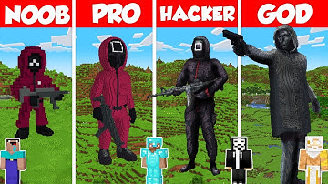 Squid Game Soldier Build Battle Challenge - Noob vs Pro vs Hacker vs God - Minecraft Animation