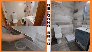 Renovate bathroom without work with adhesive vinyl floor and PVC tiles low cost renovation