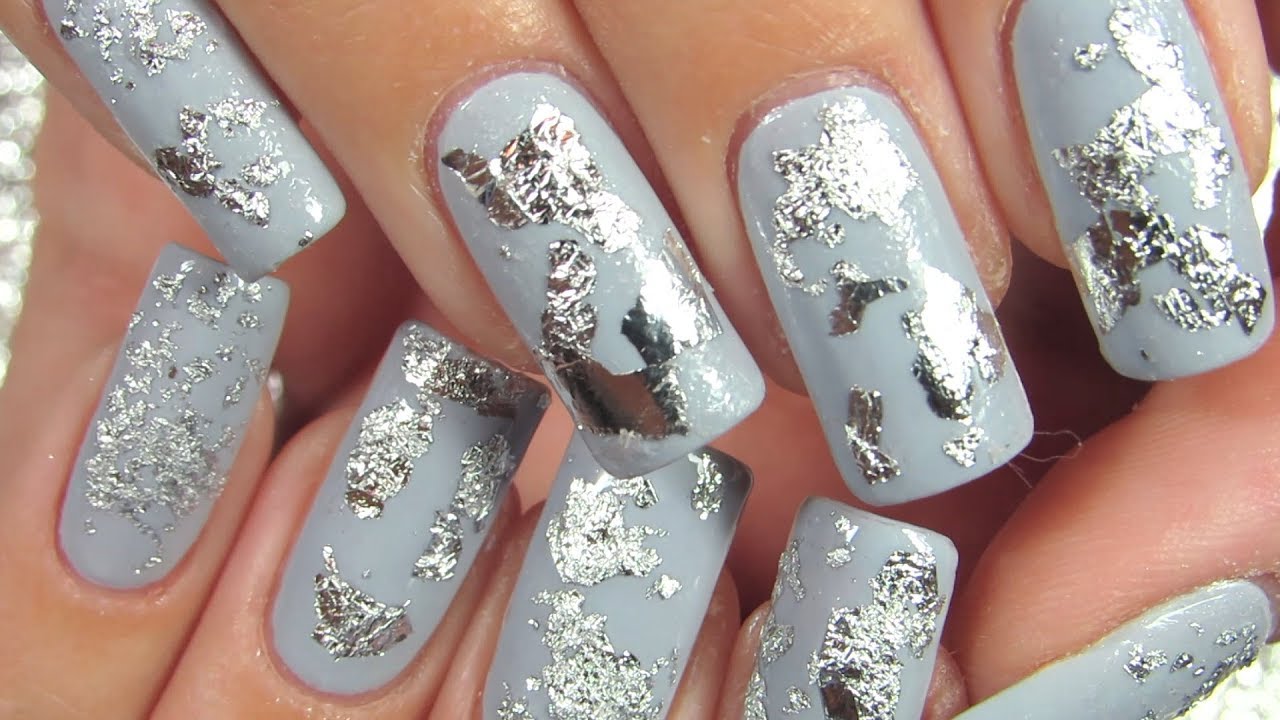 Silver Foil Nail Art On Natural Nails 