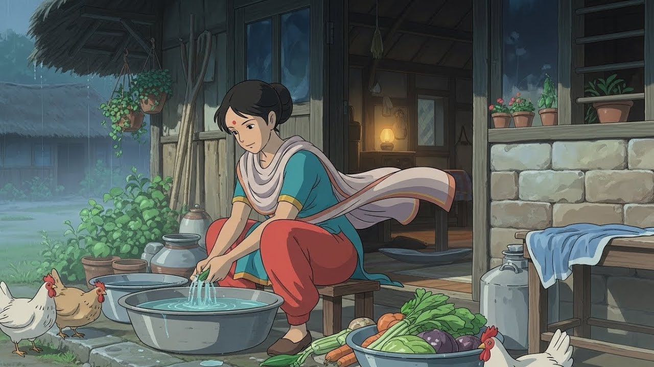 Stormy Winter Routine in Indian Village| Traditional Cooking Over Wood Fire | Relaxing ASMR Ghibli