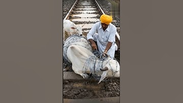 #tutorialfilter Brave Farmer Saves Cow Stuck On Train Track |Real Life Hero Moment#animals #Story 🐄🚆