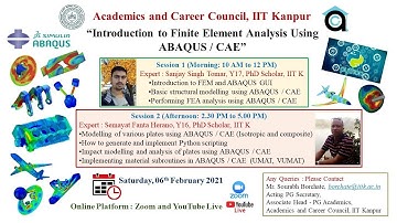 One Day Workshop - Introduction to Finite Element Analysis Using ABAQUS / CAE - Saturday, 6 Feb 2021