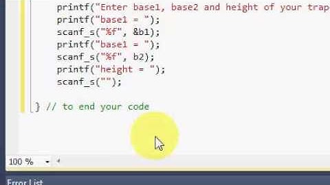 how to coding area of trapezium  in c programming by using visual studio 2010