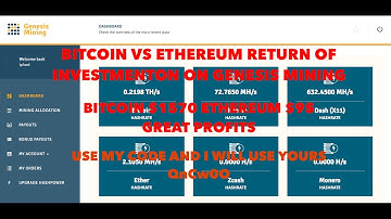 BITCOIN VS ETHEREUM ROI GENESIS MINING. GREAT PROFITS. USE MY CODE AND I WILL USE YOURS.