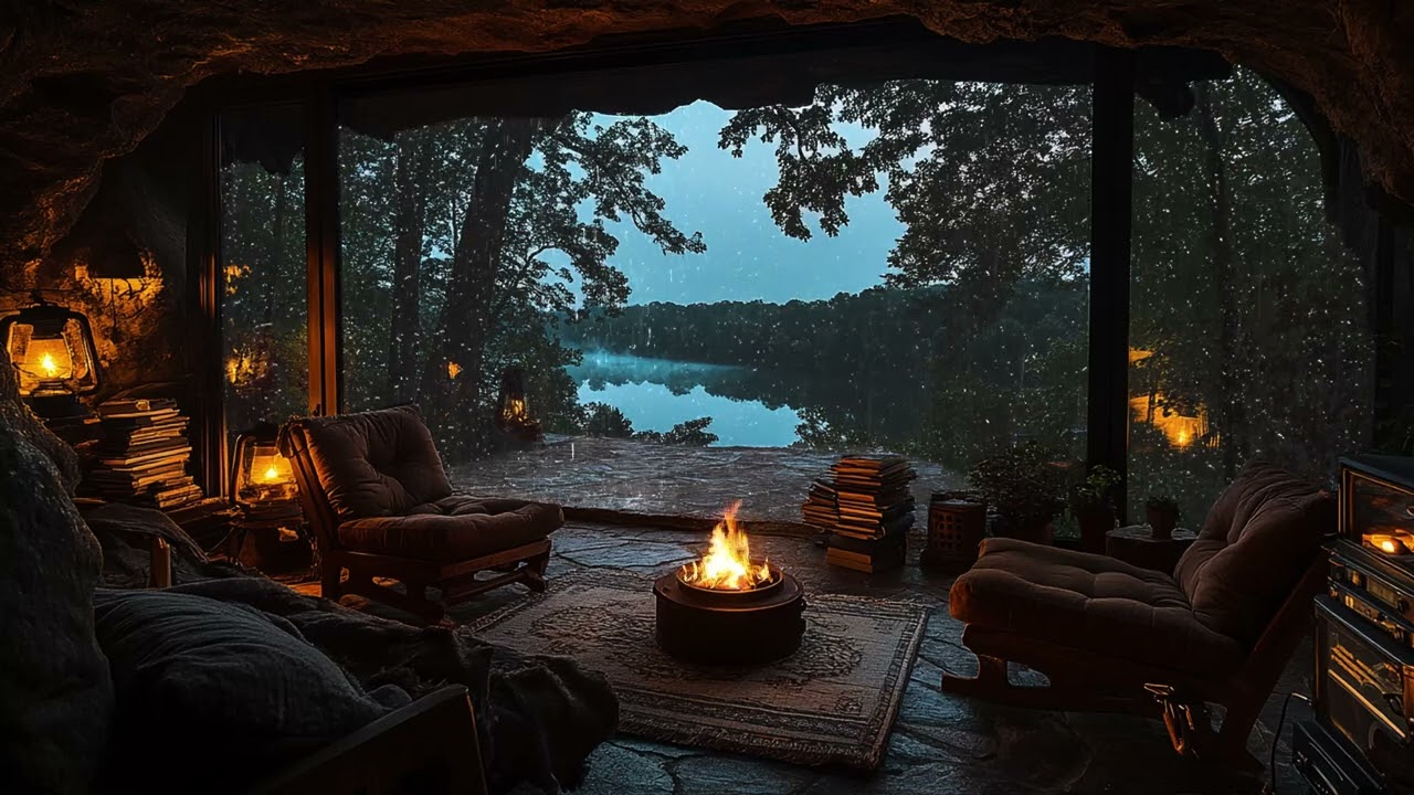 Rain, Fireplace & Thunderstorm Sounds to Sleep Instantly - Rainy Night | Cozy Cave