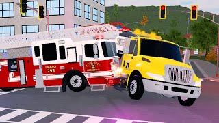 FIRETRUCK SMASHES INTO TOW TRUCK!  ERLC Roblox Liberty County