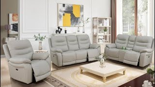 Genuine Leather Recliner Sofa Set, Power Reclining Sofa Set #furniture #home #sofa #livingroom 