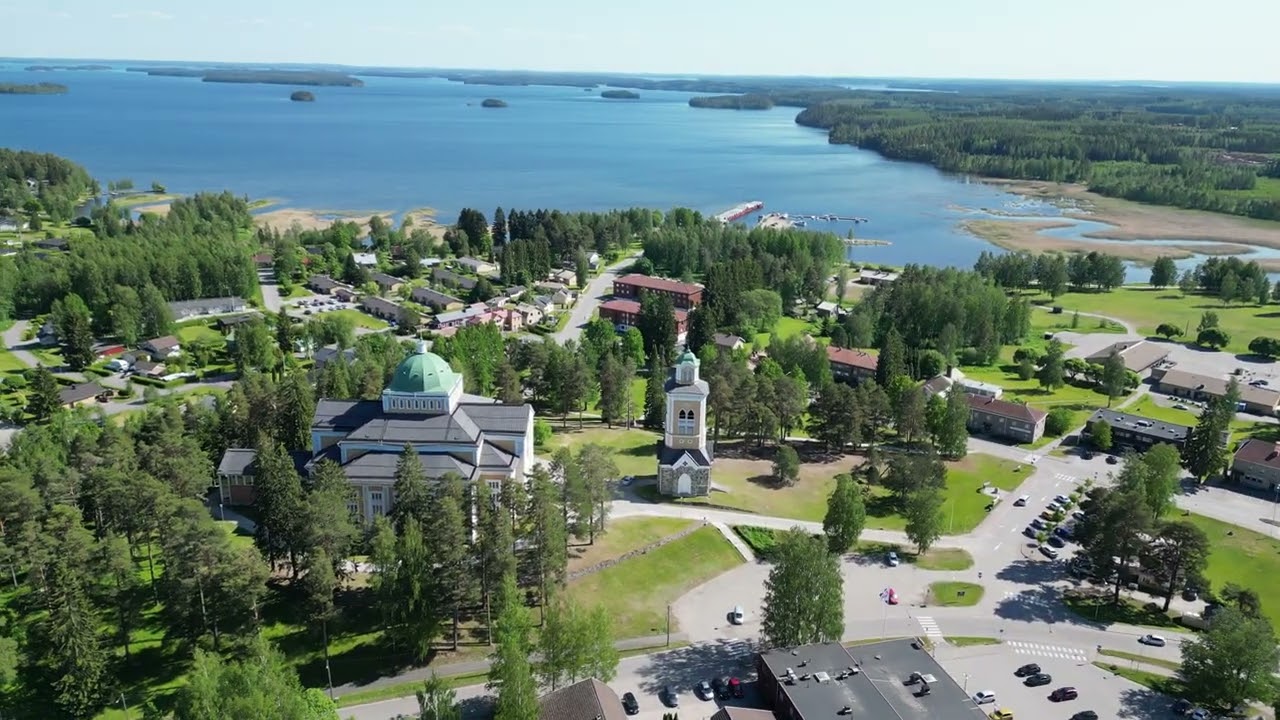 Flying over Kerimäki Village and worlds largest wooden church, Eastern Finland 12.6.23