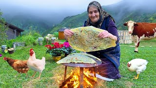 Cooking Lots Of Big Kutabs With Fresh Greens In A Faraway Mountain