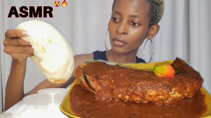 Asmr large Tilapia Fish pepper soup and cassava fufu! Eat very delicious & spicy AFRICAN FOOD wit me