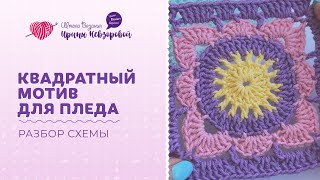 Квадратный мотив для пледа | Вязание крючком | Разбор схемы