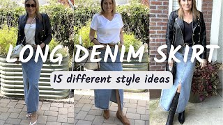 HOW TO STYLE A LONG DENIM SKIRT | Denim Skirt Lookbook | classy, timeless, styles