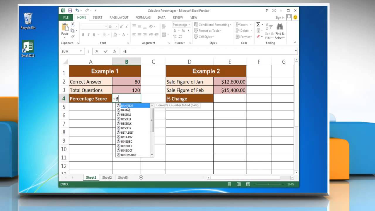How to Calculate Percentages in Excel 2013 - YouTube