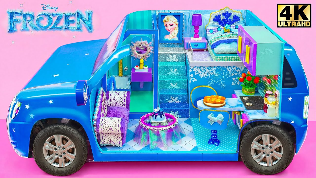 Make Frozen Princess Car Dollhouse – Ice Princess Bedroom, Magic Kitchen 🚗❄️✨DIY Miniature House