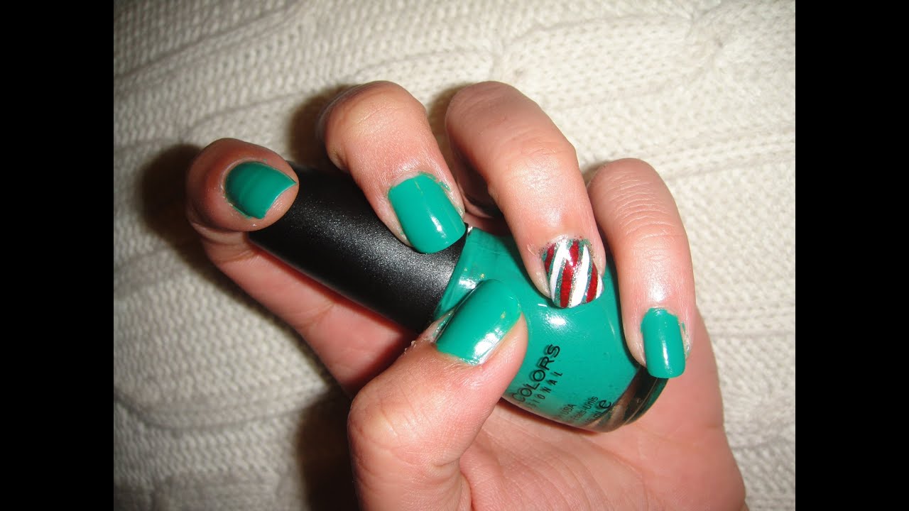 Holiday Nail Tutorial (candy cane accent nail) YouTube