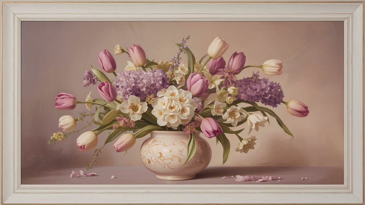 Pastel spring flowers in a vase | Peaceful Art 60 Min