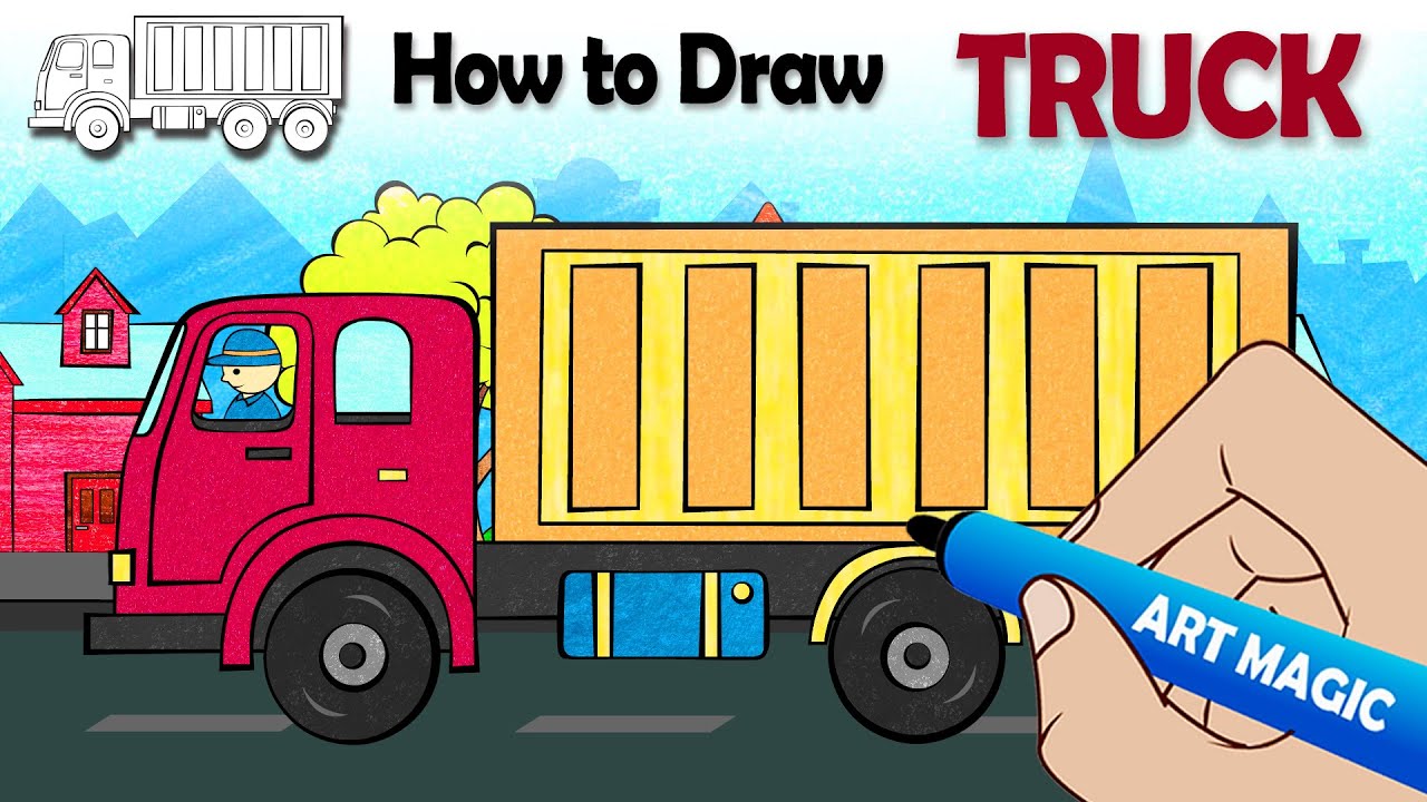 Simple Truck Drawing For Kids With Colour