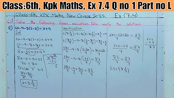 Class 6th kpk maths Ex 7.4 Q no Q no 1 part l