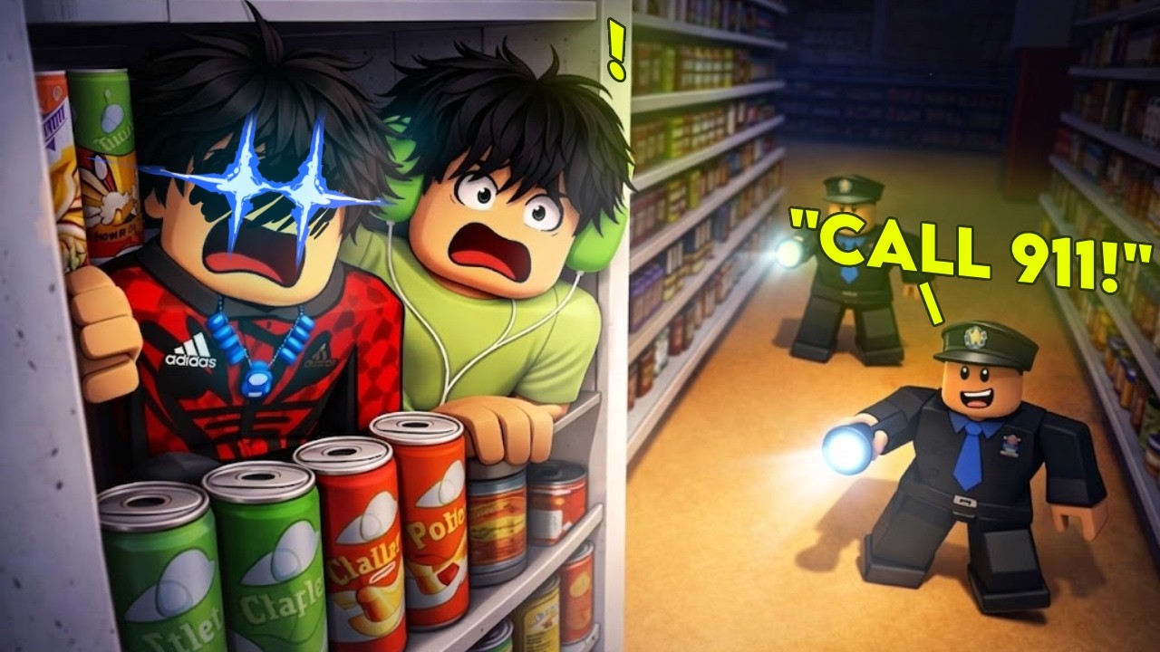 We Survived Overnight in a Roblox Mega Store… (Hiding From Security