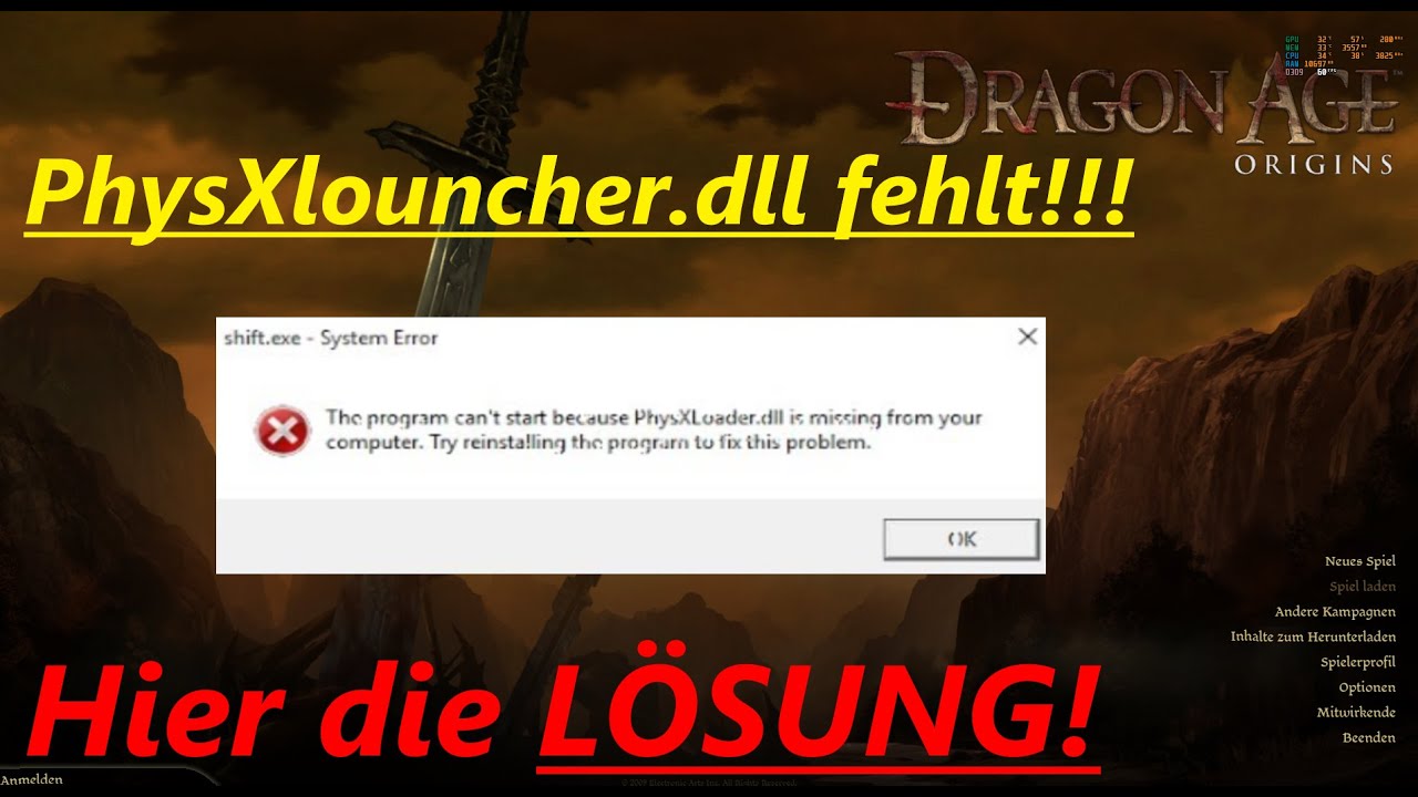 Dragon Age Physxloader Dll Is Missing Dragon Age Origins der PhysXlouncher.dll fehlt! - 2020 [Win10] - Tipps