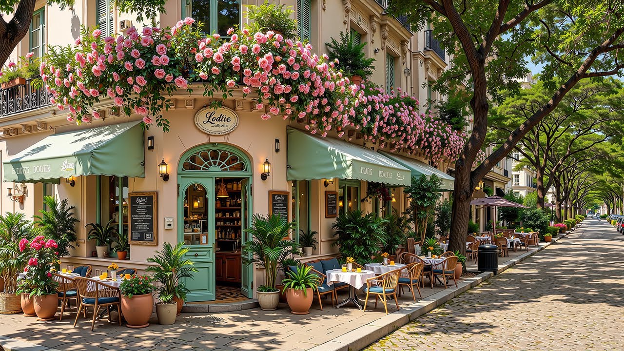 Scenic Spring Café Jazz ☕ Cozy European Street Ambience with Soft Jazz Music for Stress Relief