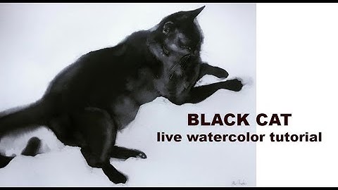How to paint black cat with watercolor - live tutorial using wet on wet technique