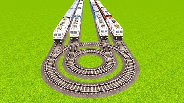 FOUR SAME WAP 7 LOCOMOTIVE TRAINS VS DOUBLE BIGGEST CIRCLE RAILROAD TRACKS|Train simulator|Railworks