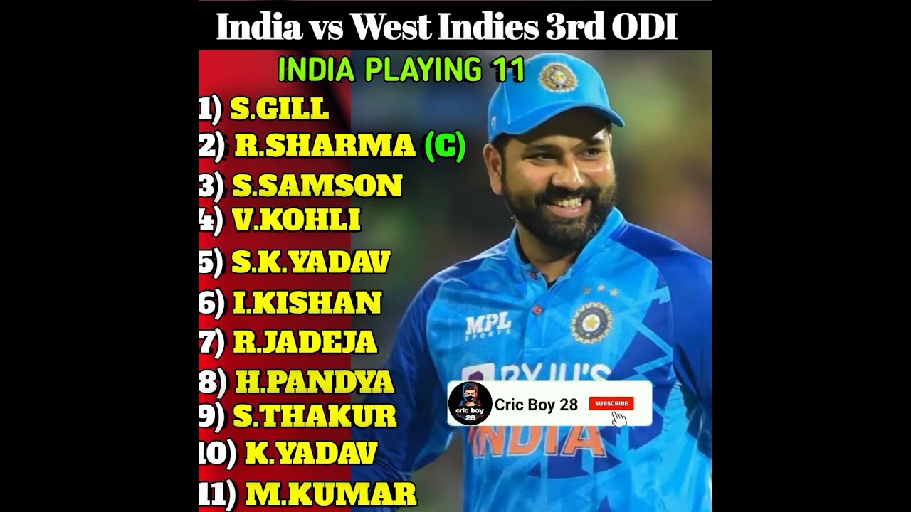 India vs West Indies 3rd ODI India playing 11 | ind vs wi 